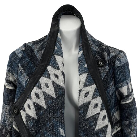 SAM EDELMAN Tribal Blanket Coat Women's S Boho Jacket Fringe Wool Blue Southwest - Picture 5 of 10